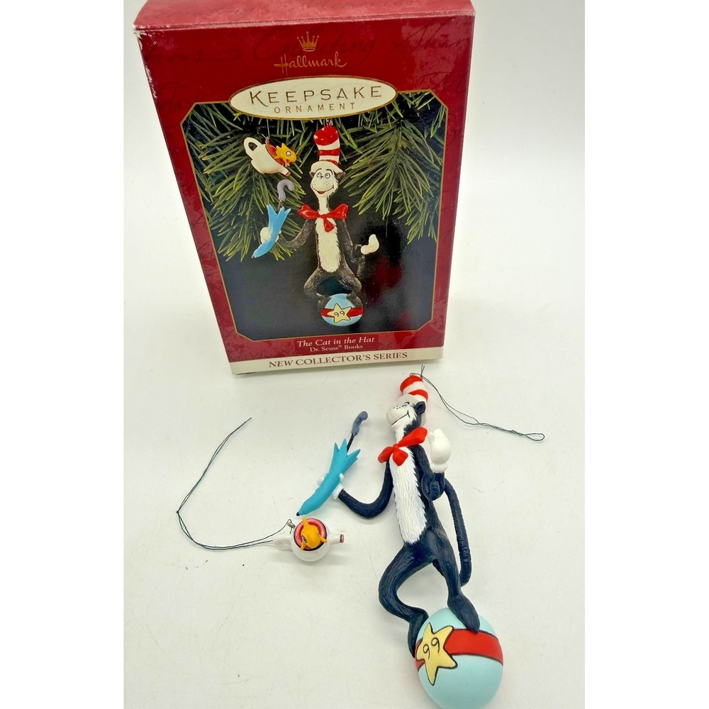 Vtg Hallmark Keepsake Dr. Seuss The Cat in the Hat Christmas Ornament Fish 1999
